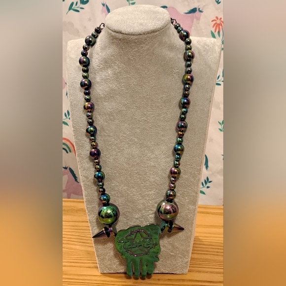 EVAE Mob ASAP Rocky Metallic Rainbow Emo Goth Skull Chain Necklace Jewelry - Picture 3 of 5